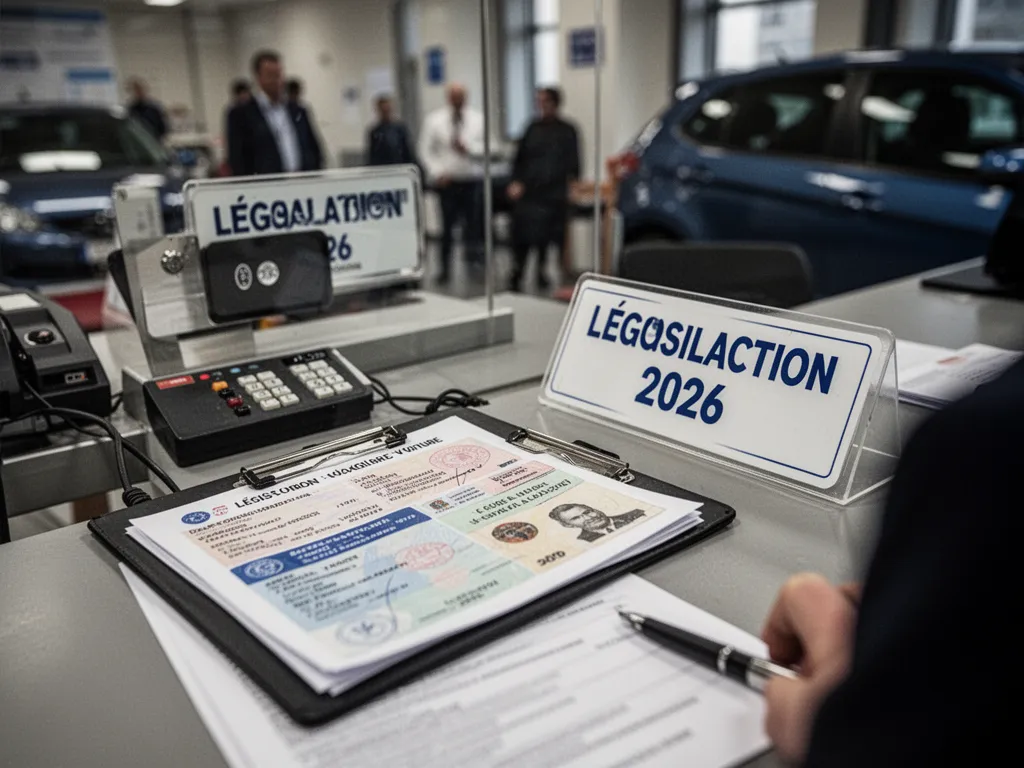 Petite voiture sans permis stationnée en ville, avec un conducteur prêt à prendre la route