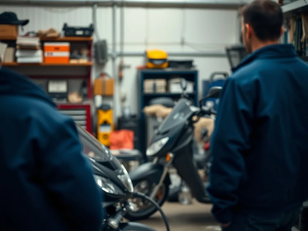 Un technicien en tenue isolante utilise un outil de diagnostic sur le circuit haute tension d'une voiture électrique, dans un atelier.