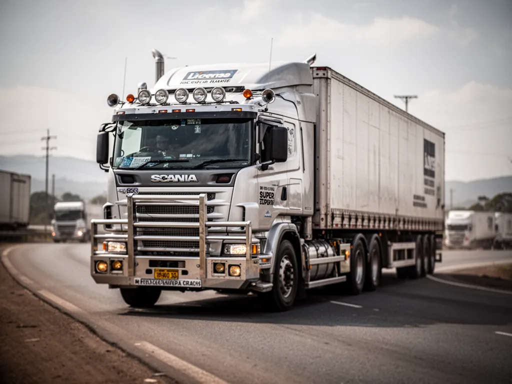 Camion articulé stationné sur une aire de repos avec un conducteur consultant des documents près de la cabine