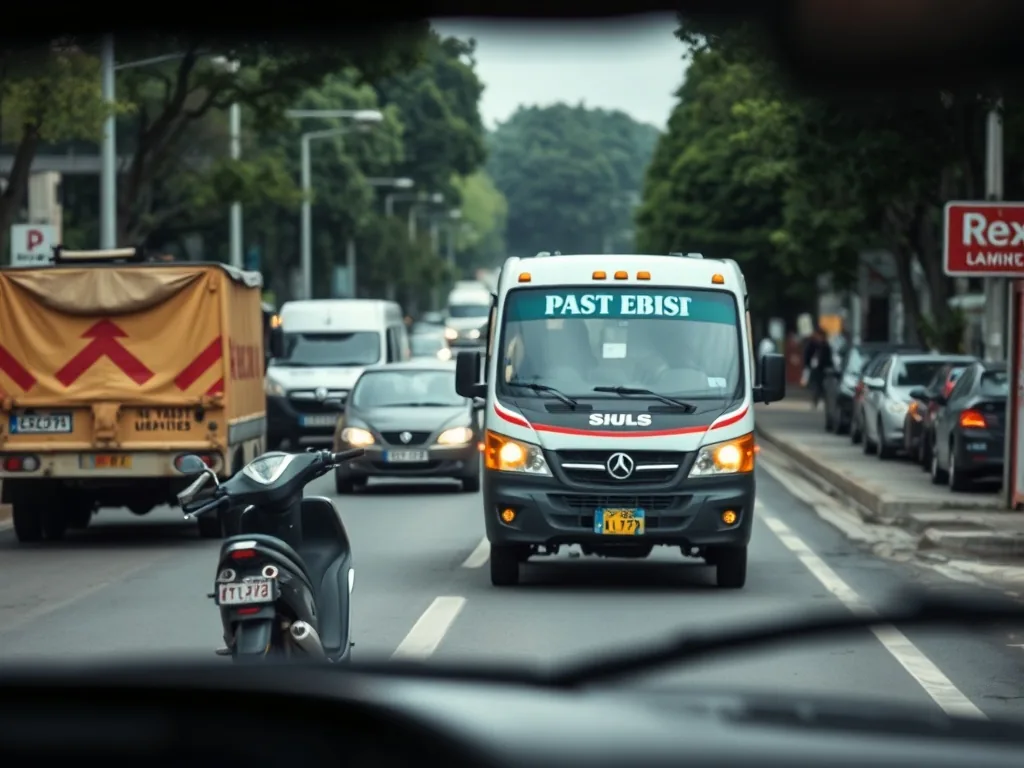 Plateau porte-voiture vide attelé à un véhicule utilitaire sur un parking ensoleillé