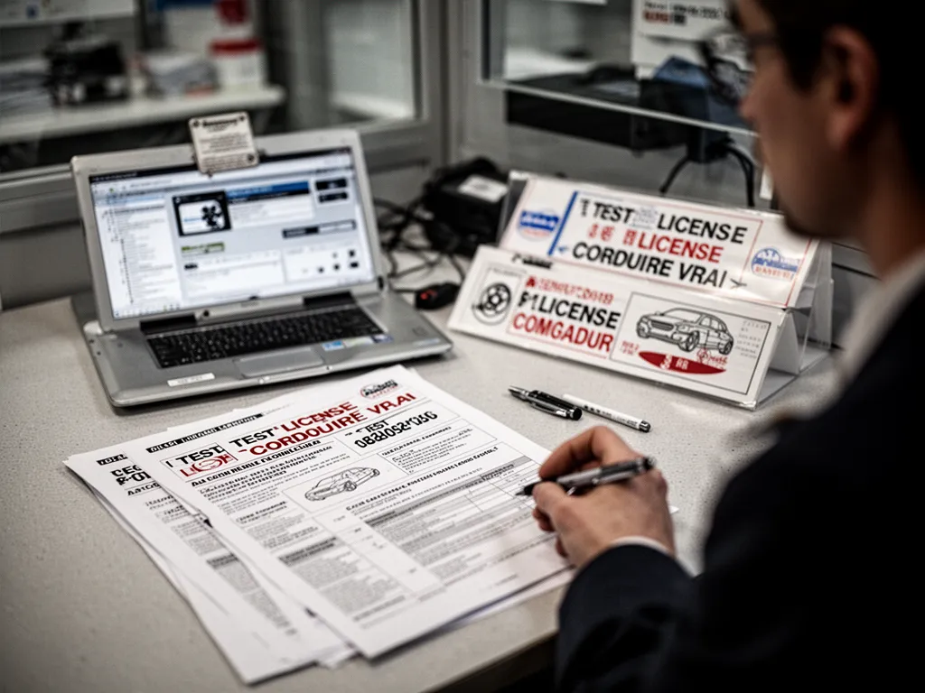Candidate au permis au volant d'une voiture-école pendant une évaluation de conduite