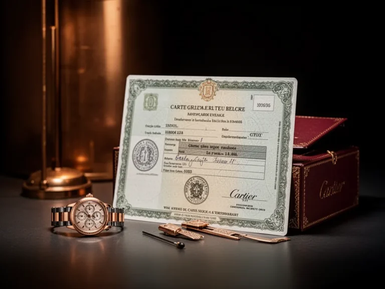 Voiture avec plaque d'immatriculation belge garée dans une rue française avec des documents administratifs posés sur le capot