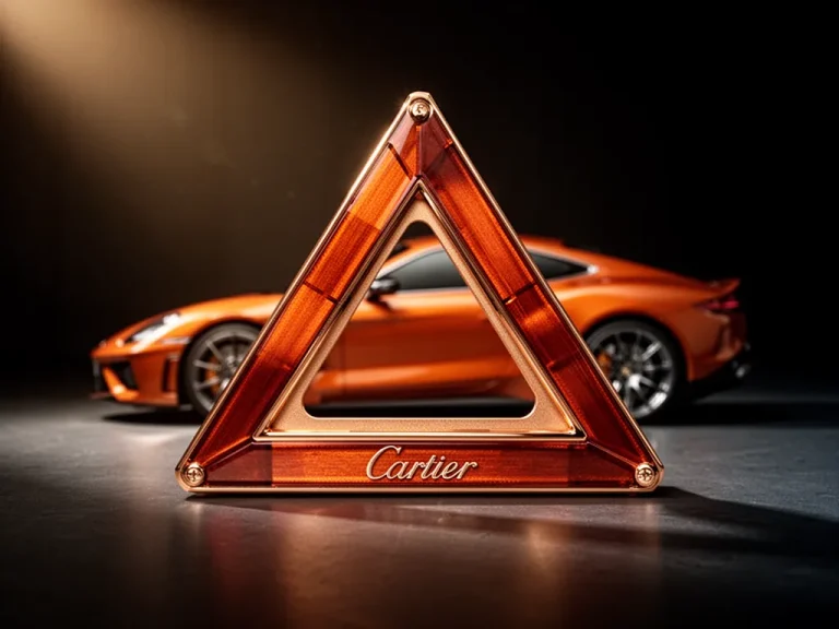 Tableau de bord de voiture avec un voyant orange en forme de triangle allumé entre le compteur de vitesse et le compte-tours