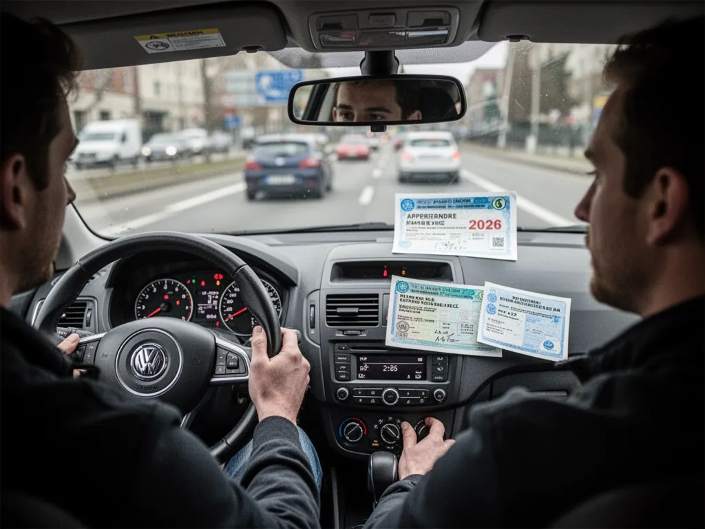 Petite voiture sans permis stationnée sur une rue calme pendant un apprentissage de conduite